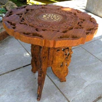 Vintage Anglo-Indian Hand Carved Fold Away Side Table